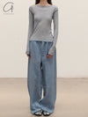 BASERANGE Ribbed Long Sleeve Top T-shirt TTVL Series Collection France BAS-TTVL-RB-SP25-BOW LBUE
